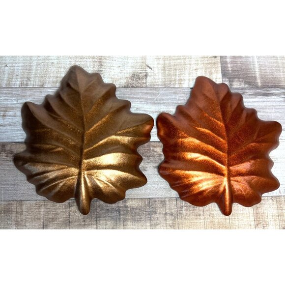 Decorative Ceramic Leaf-Shaped Trinket Dishes Set Of 2 Autumn Colors - Picture 4 of 6